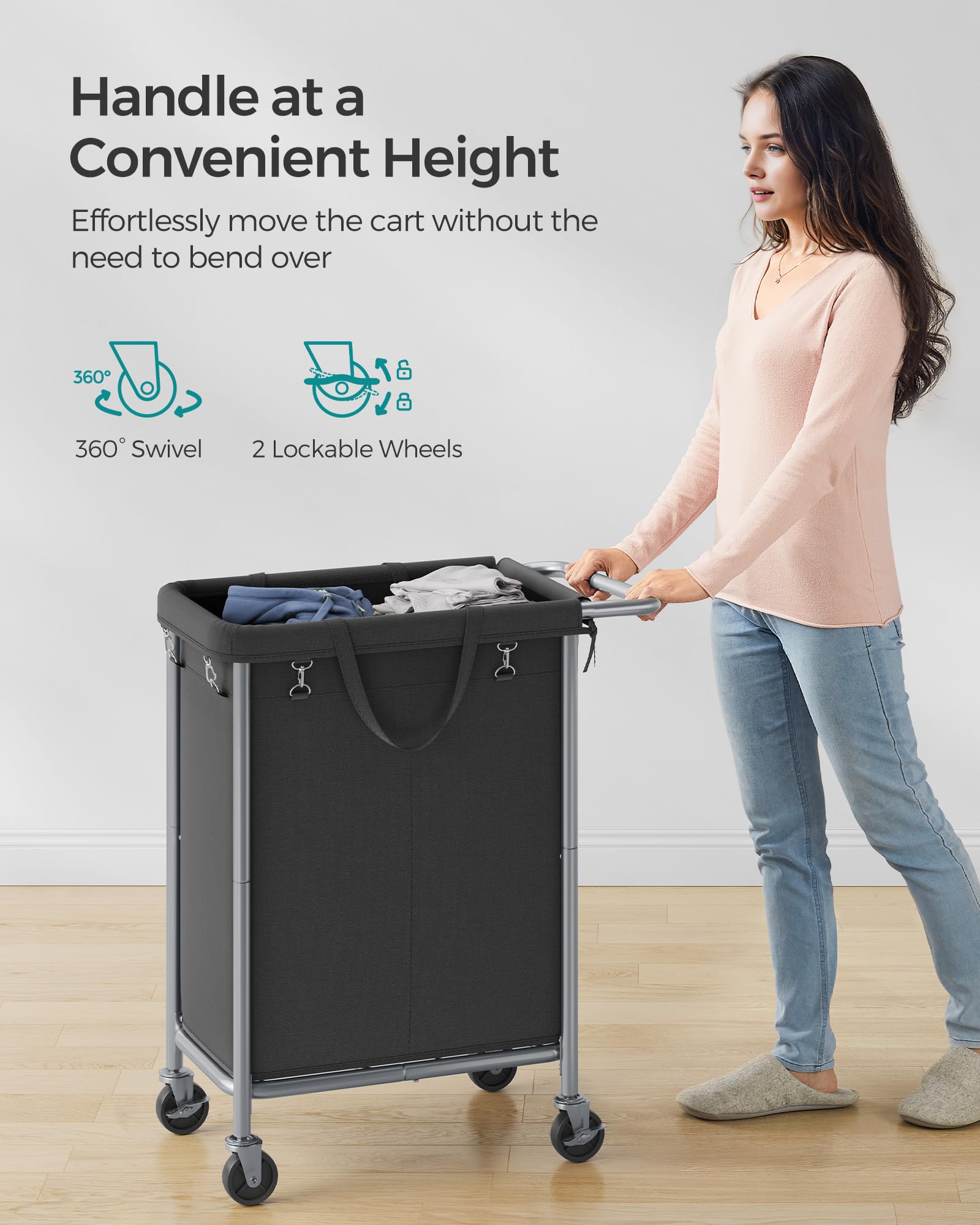 Foto 8 pulgar | Cesta De Lavandería Songmics Rolling 140 L Con Ruedas Y 2 Secciones - Venta Internacional.