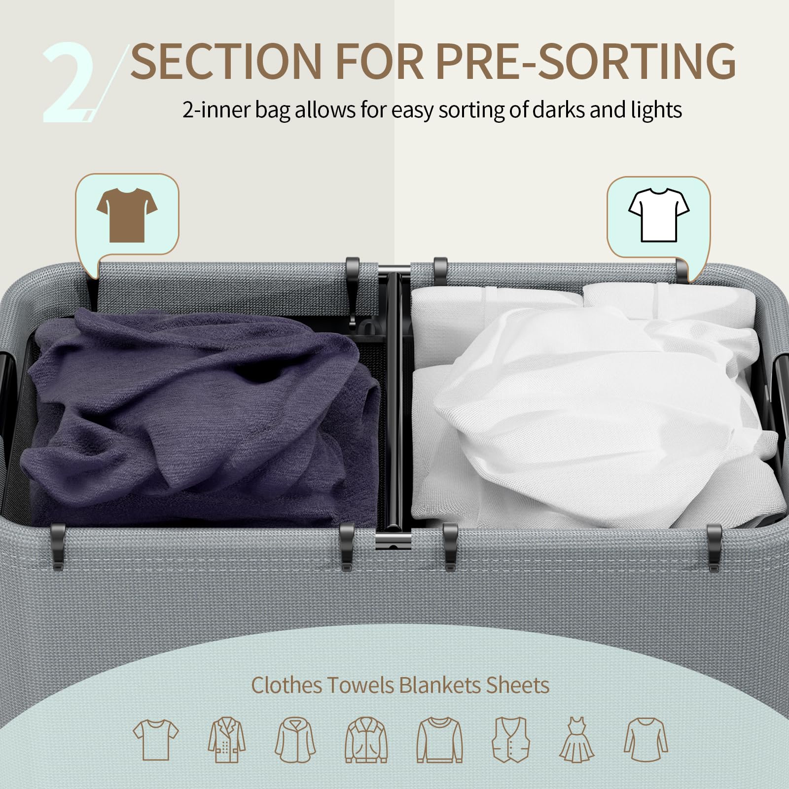 Foto 4 pulgar | Cesto De Ropa Yecaye 150 L Con Ruedas, Tapa Y 2 Bolsas, Color Gris - Venta Internacional.