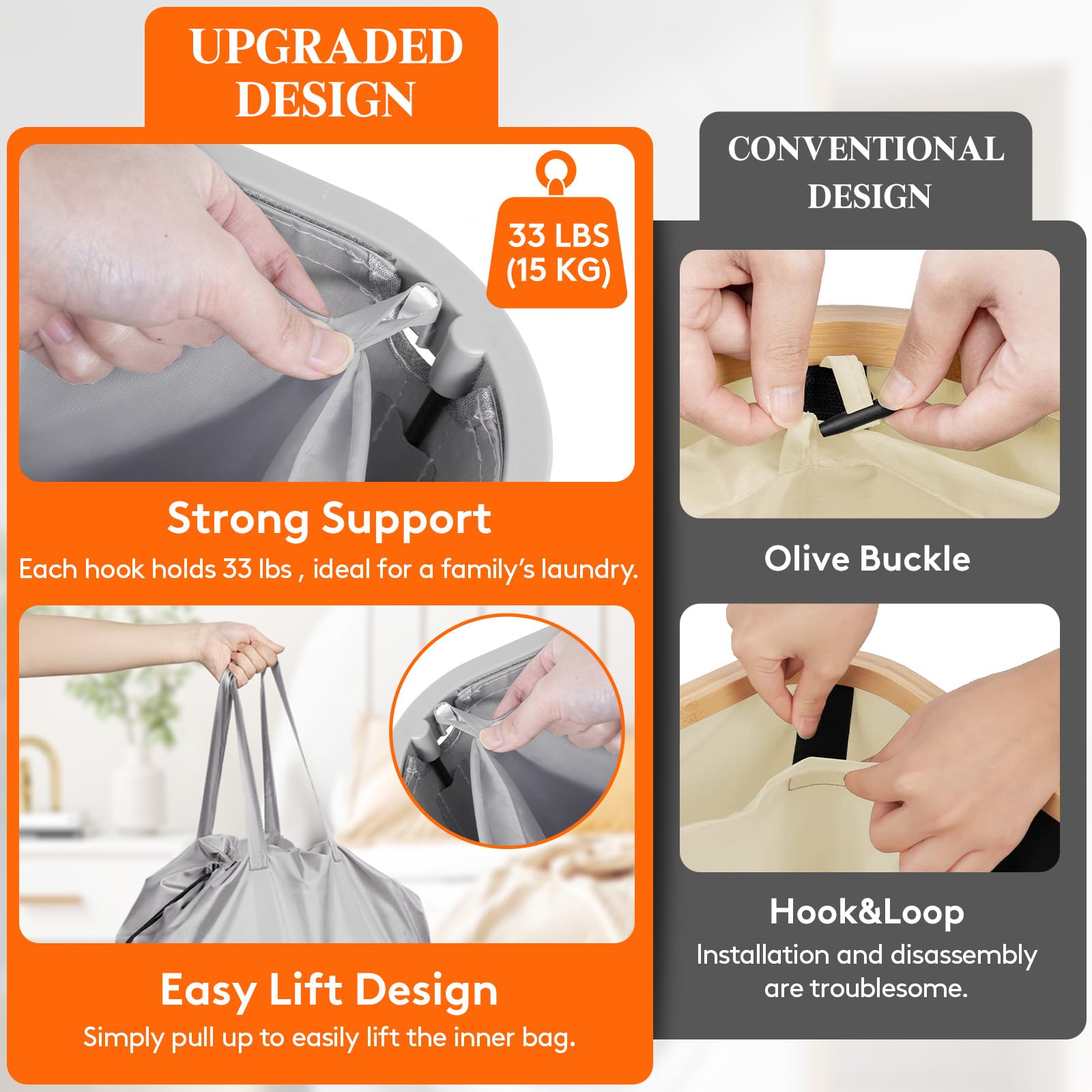 Foto 4 pulgar | Cesto De Ropa Lifewit De 100 Litros Con Tapa Y Bolsa Extraíble, Color Gris Claro - Venta Internacional.