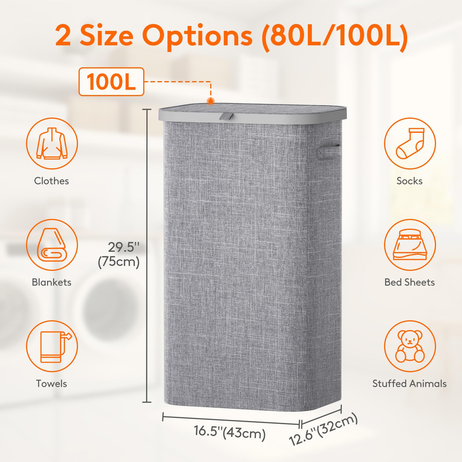 Foto 5 pulgar | Cesto De Ropa Lifewit De 100 Litros Con Tapa Y Bolsa Extraíble, Color Gris Claro - Venta Internacional.