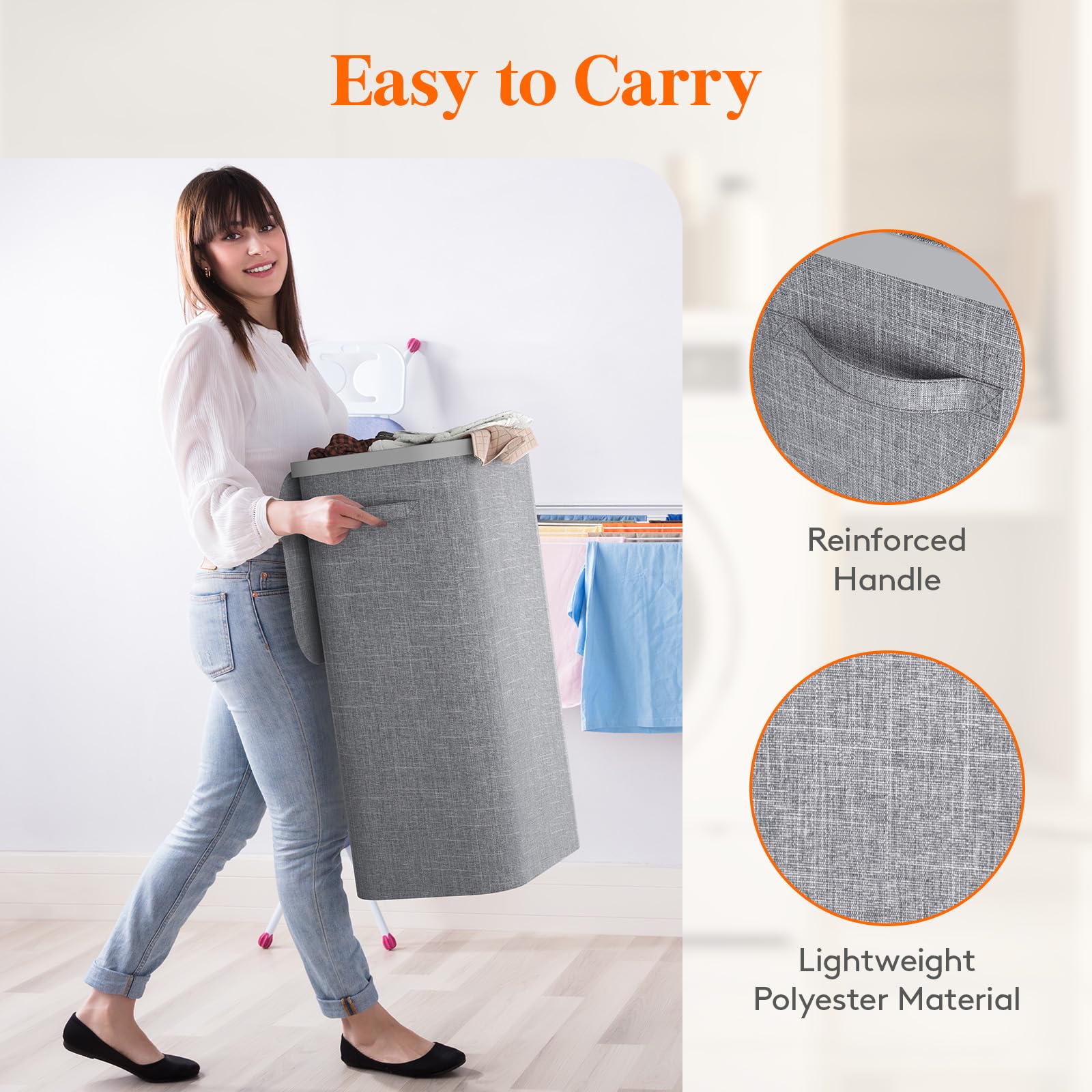 Foto 7 pulgar | Cesto De Ropa Lifewit De 100 Litros Con Tapa Y Bolsa Extraíble, Color Gris Claro - Venta Internacional.