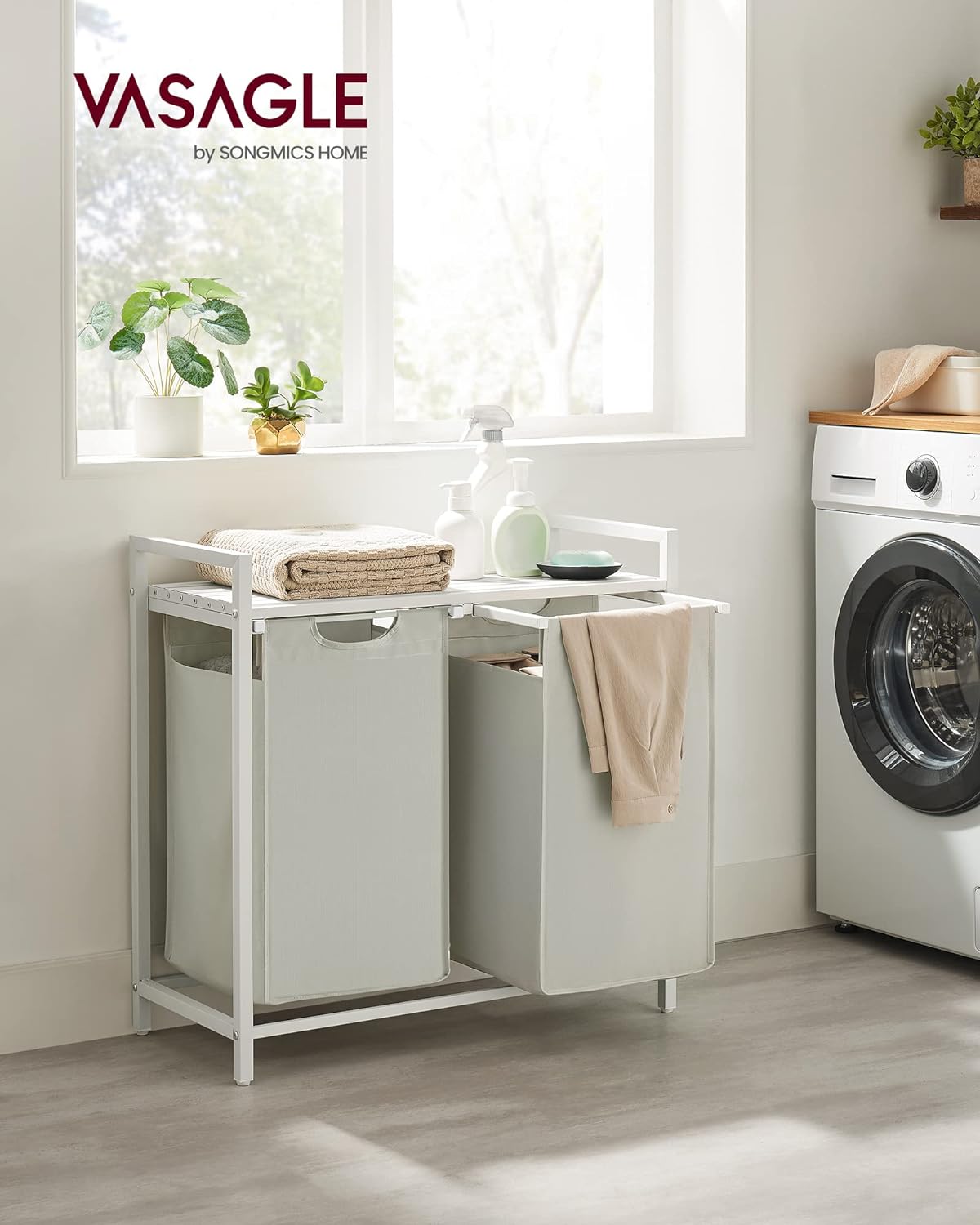 Foto 2 | Cesto De Ropa Vasagle 46 L Con 2 Compartimentos Blanco/claro G