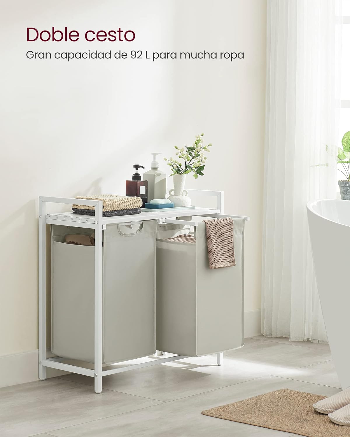 Foto 3 | Cesto De Ropa Vasagle 46 L Con 2 Compartimentos Blanco/claro G