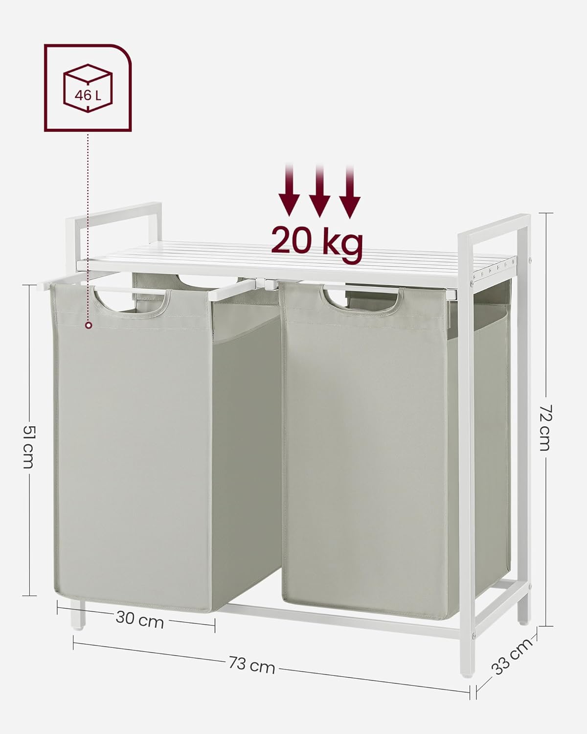Foto 5 | Cesto De Ropa Vasagle 46 L Con 2 Compartimentos Blanco/claro G