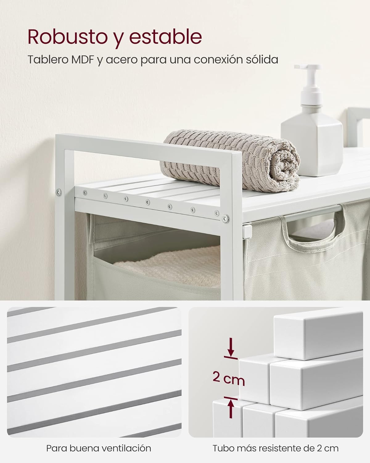 Foto 7 pulgar | Cesto De Ropa Vasagle 46 L Con 2 Compartimentos Blanco/claro G
