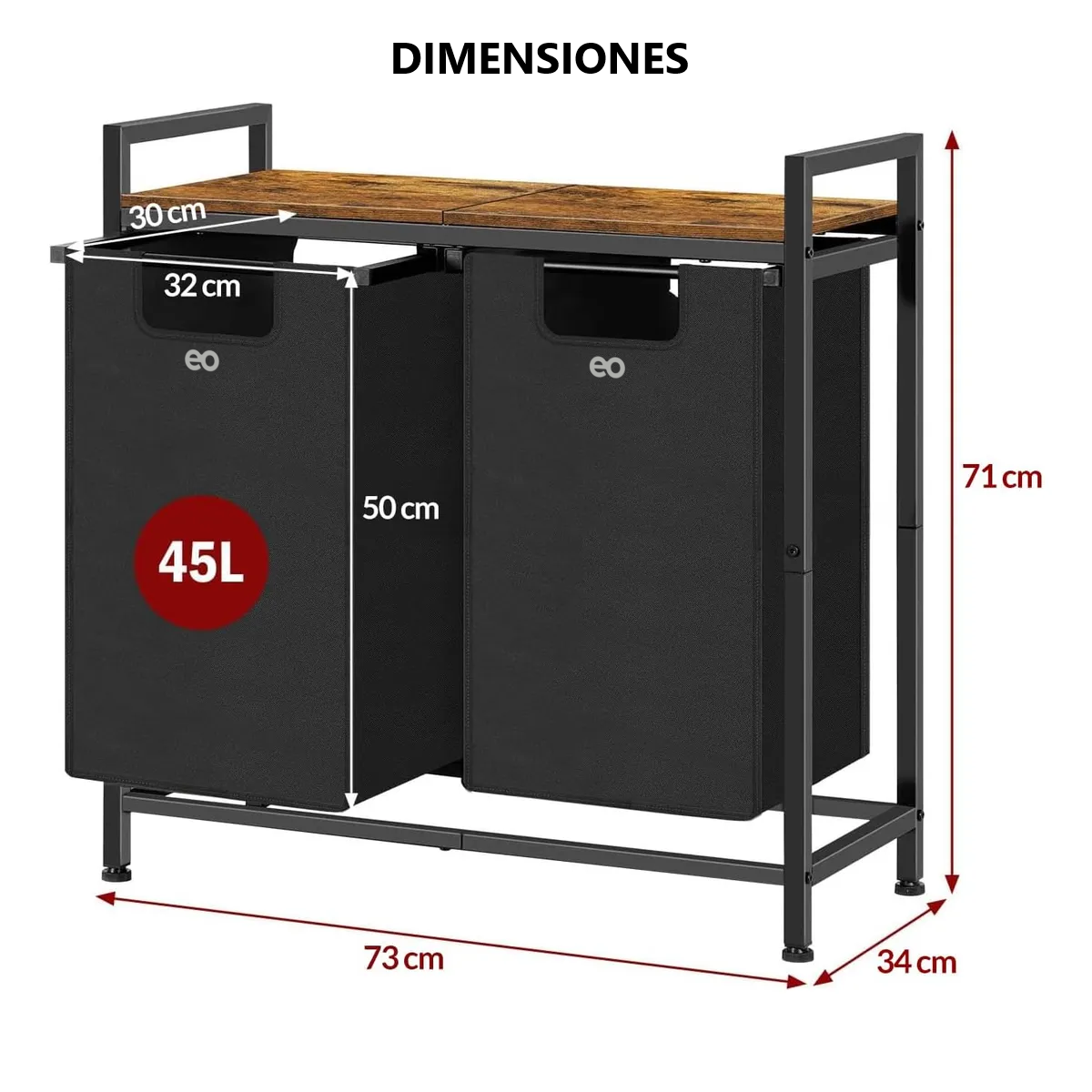 Foto 2 | Cesto De Ropa Sucia Dos Bolsas Eo Safe Imports Esi-18797 Negro