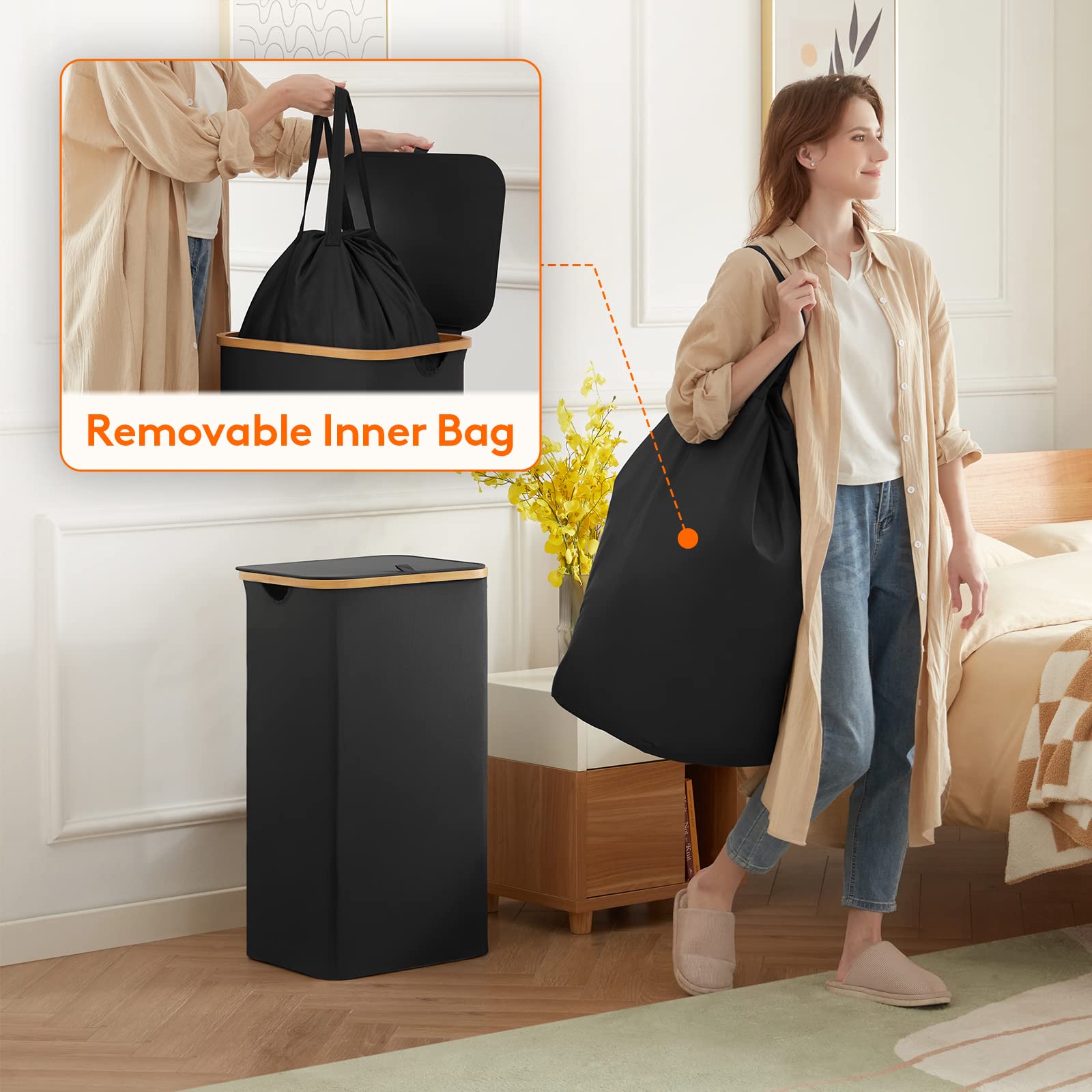 Foto 4 pulgar | Cesto De Ropa Lifewit De 100 Litros Con Tapa Y Bolsa Extraíble, Color Negro - Venta Internacional.