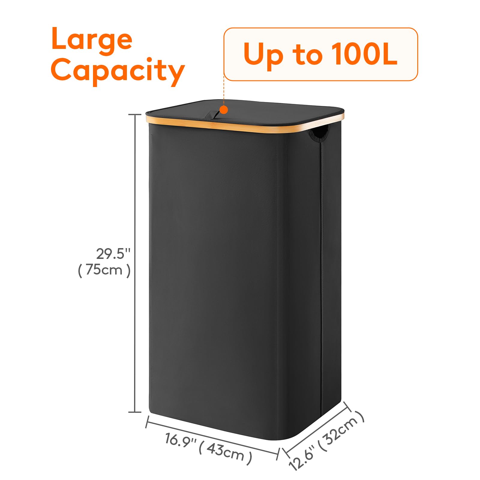 Foto 5 pulgar | Cesto De Ropa Lifewit De 100 Litros Con Tapa Y Bolsa Extraíble, Color Negro - Venta Internacional.