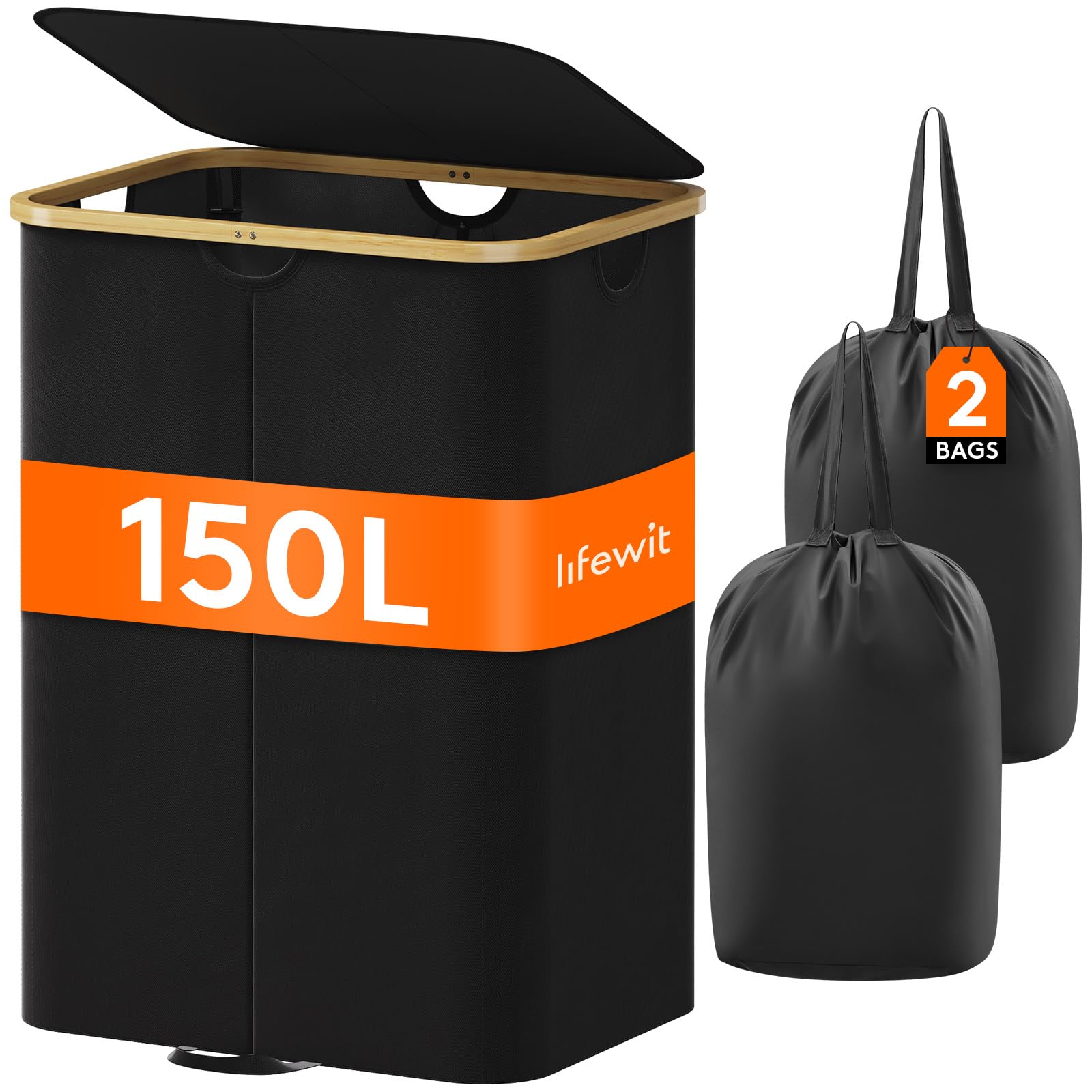 Foto 2 pulgar | Cesto De Ropa Lifewit De 150 Litros Con Tapa Y Bolsas Extraíbles, Color Negro - Venta Internacional.