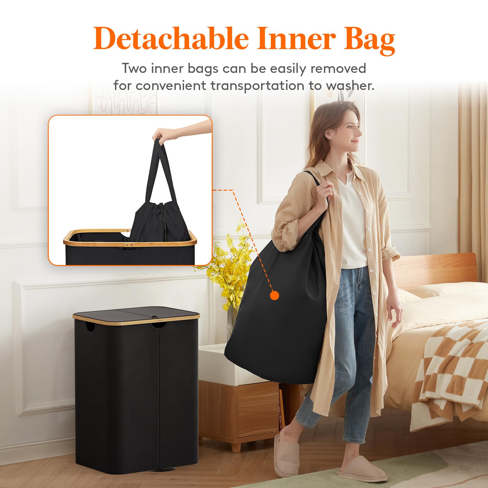 Foto 4 | Cesto De Ropa Lifewit De 150 Litros Con Tapa Y Bolsas Extraíbles, Color Negro - Venta Internacional.
