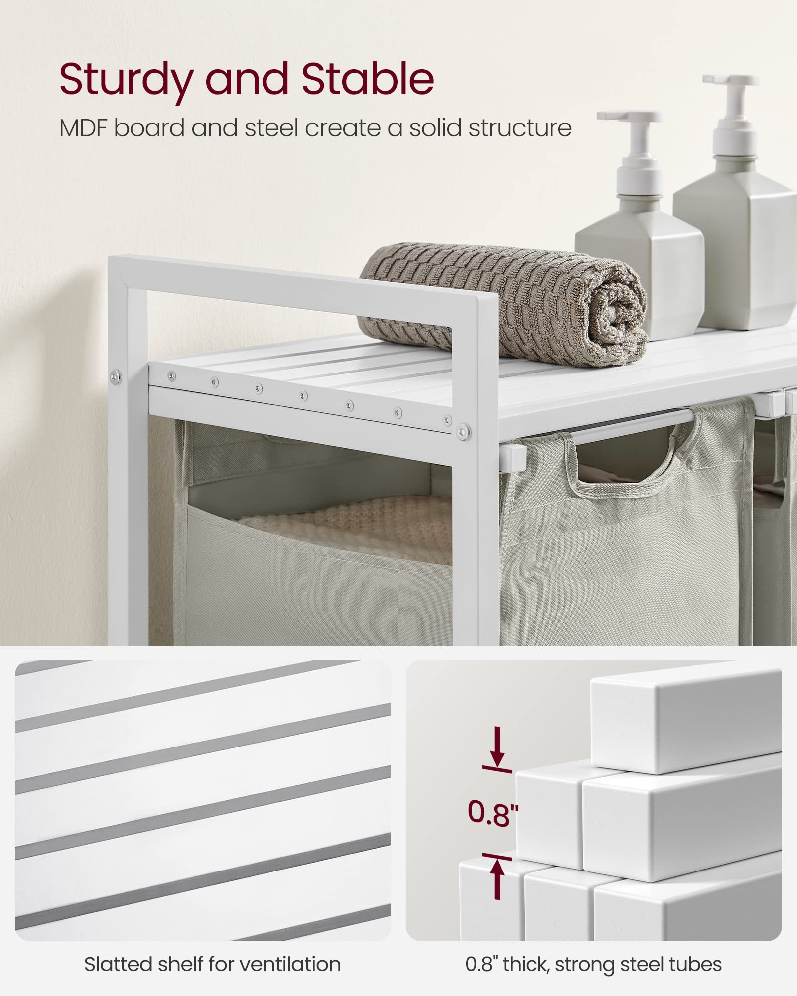 Foto 5 | Clasificador De Ropa Vasagle Ublh301w, 3 Unidades, 38 Litros, Color Blanco - Venta Internacional.