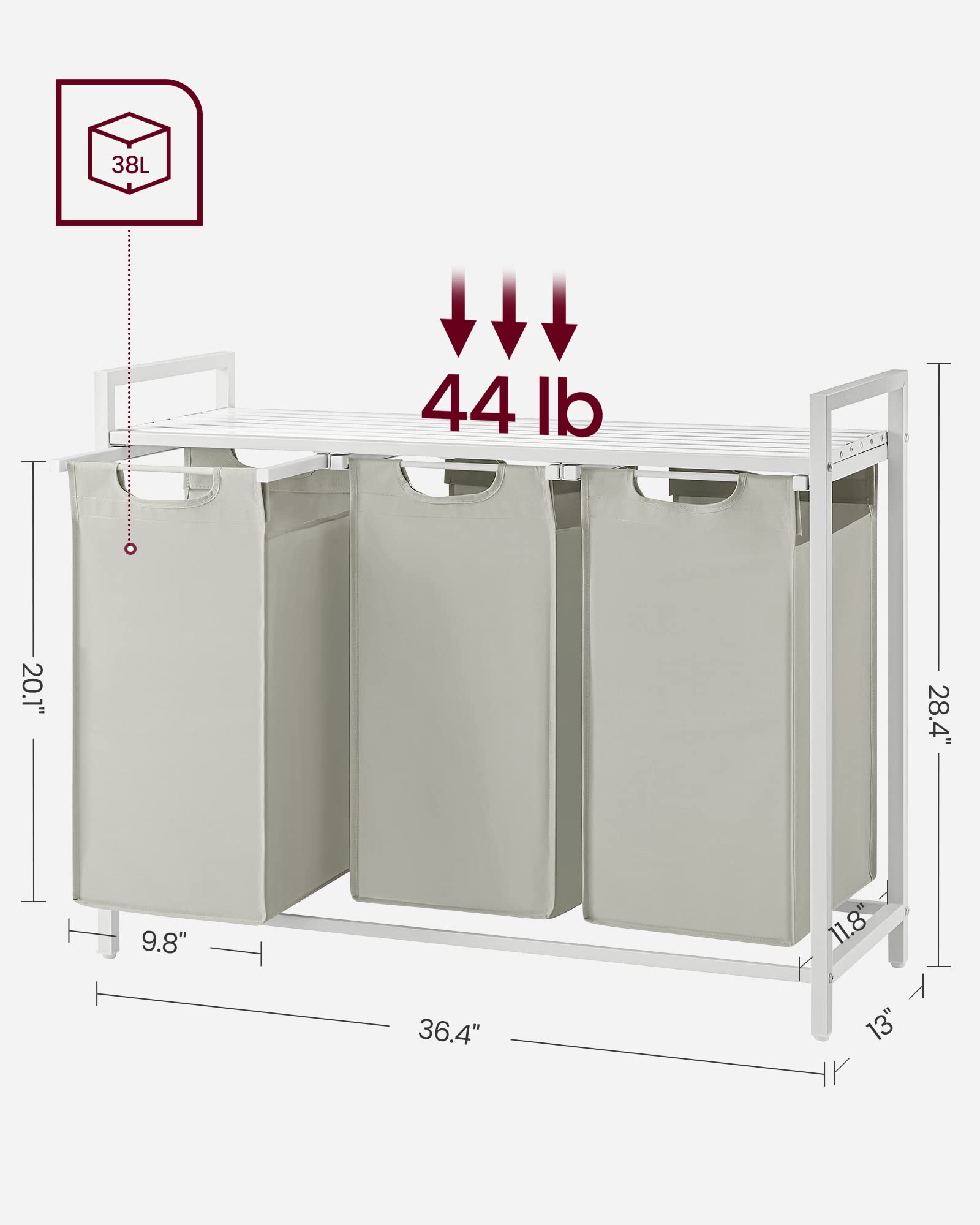 Foto 7 | Clasificador De Ropa Vasagle Ublh301w, 3 Unidades, 38 Litros, Color Blanco - Venta Internacional.