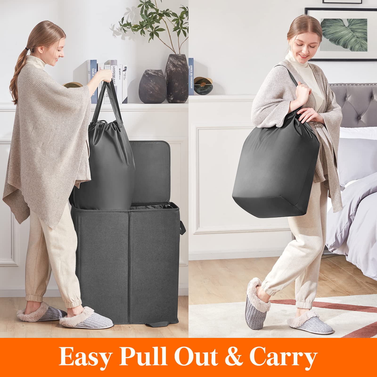 Foto 5 pulgar | Cesto De Ropa Lifewit Doble Con Tapa Y Bolsas Extraíbles 136 L - Venta Internacional.