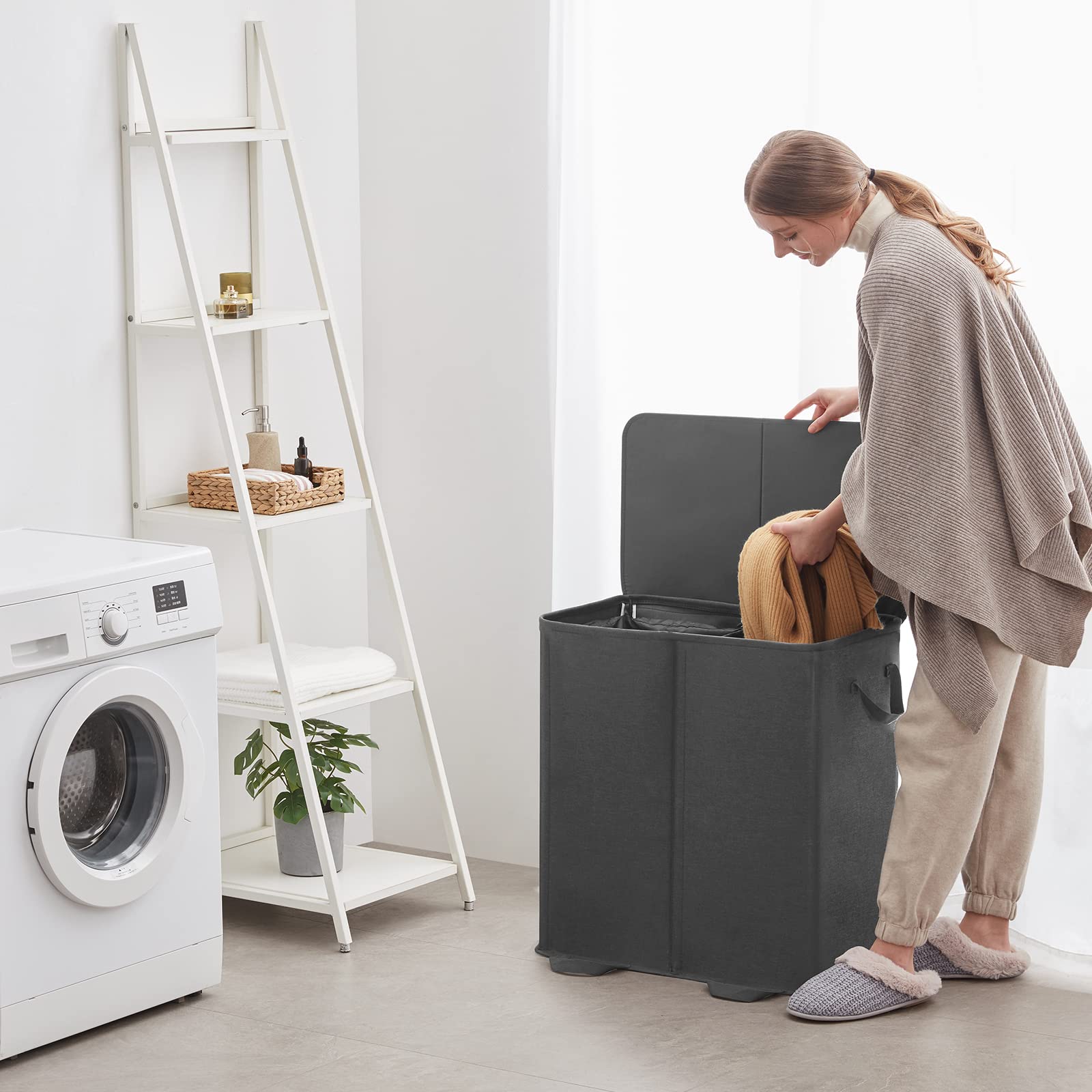 Foto 6 | Cesto De Ropa Lifewit Doble Con Tapa Y Bolsas Extraíbles 136 L - Venta Internacional.