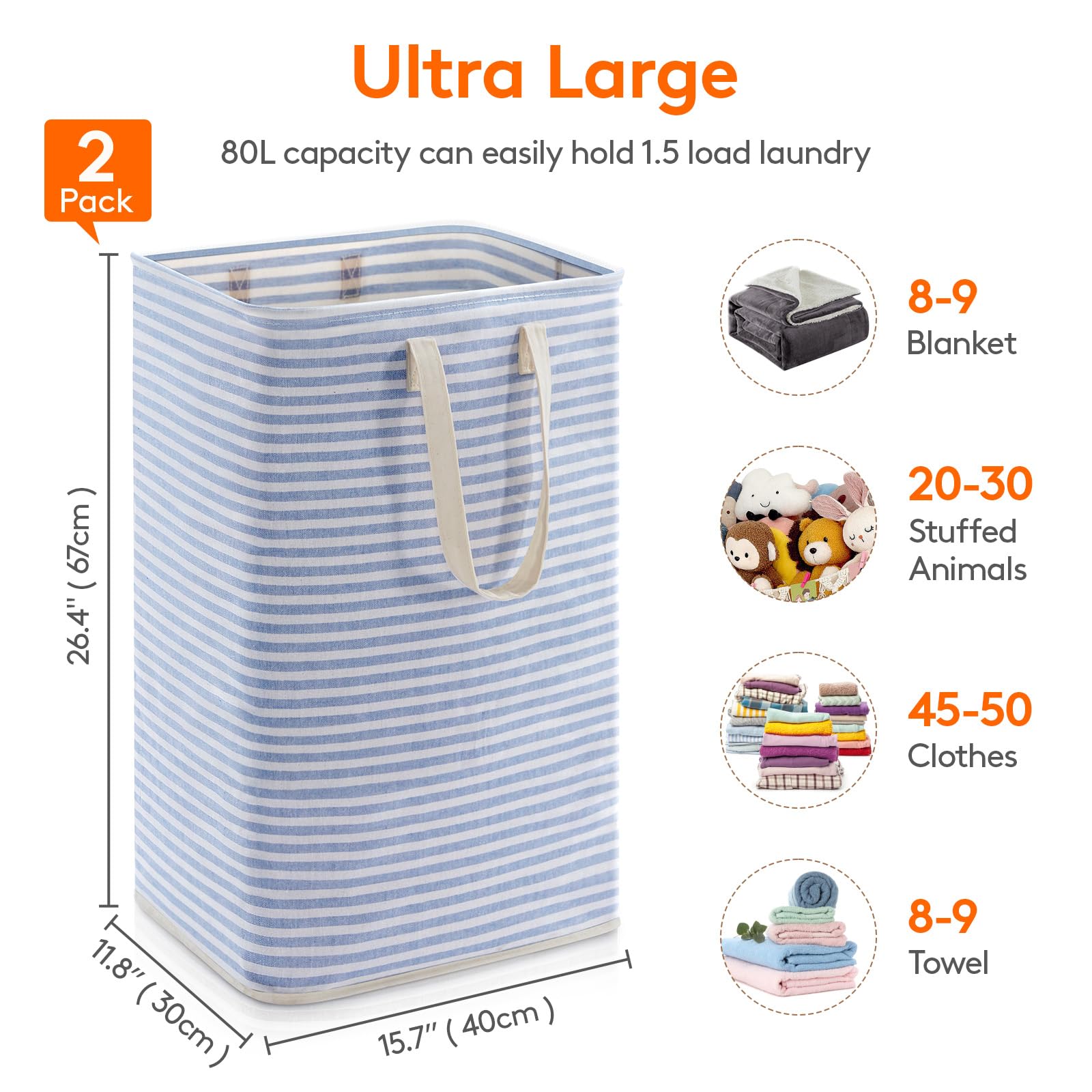 Foto 5 pulgar | Cesto De Ropa Lifewit, Grande, Plegable, 80 L, Paquete De 2, Gris Y Azul - Venta Internacional.
