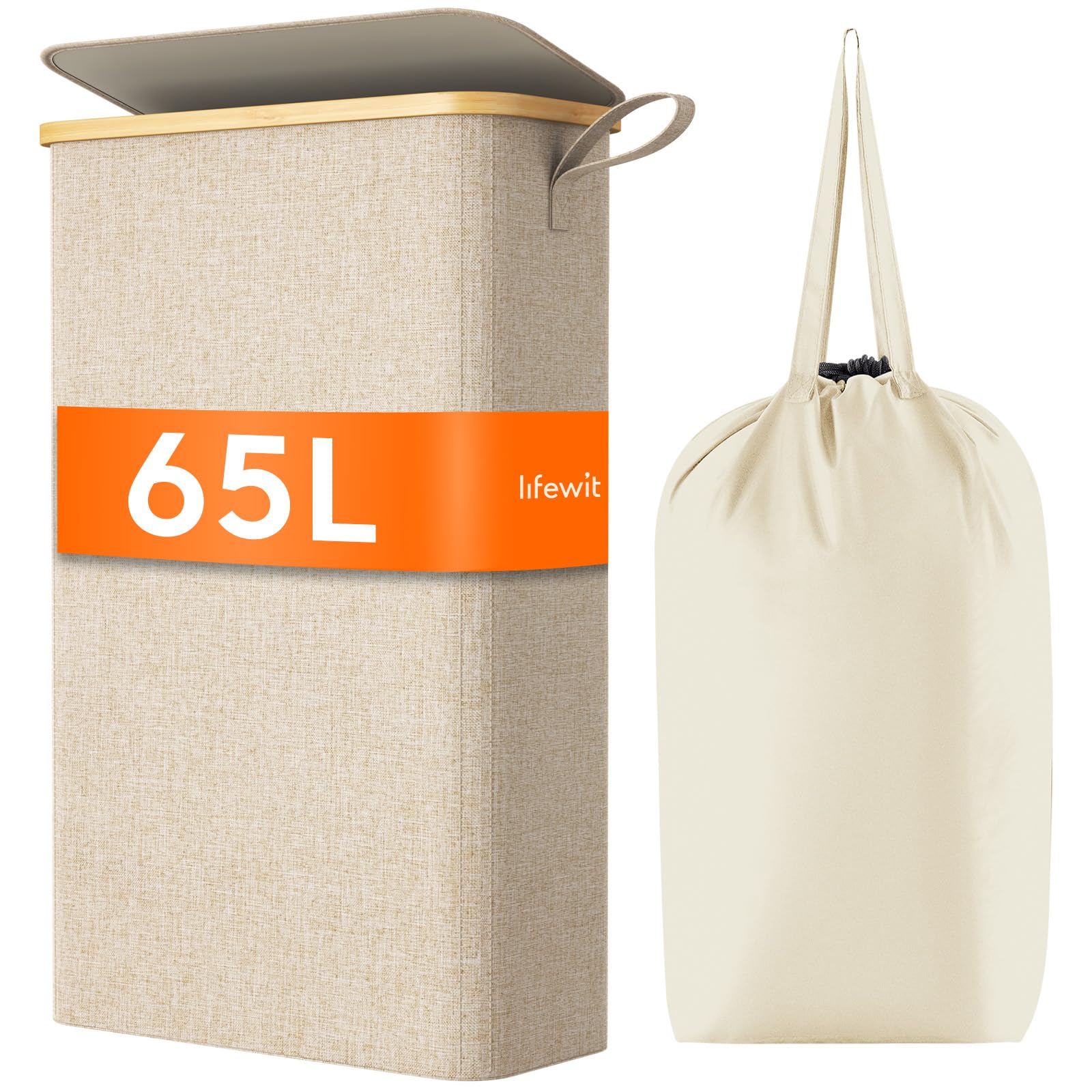 Foto 2 pulgar | Cesto De Ropa Lifewit De 65 Litros Con Tapa Y Bolsa Extraíble, Color Beige - Venta Internacional.
