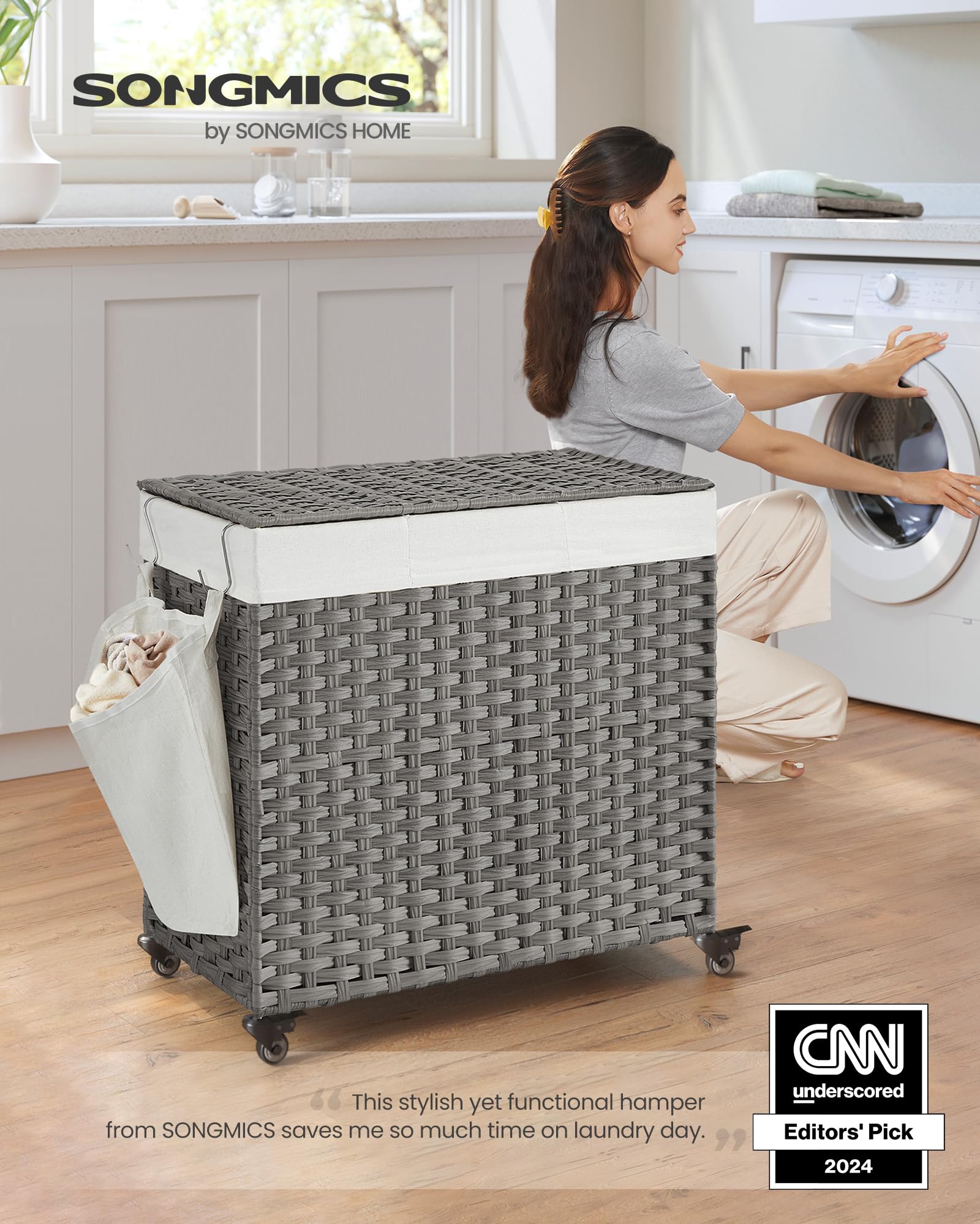 Foto 3 pulgar | Cesto De Ropa Songmics 140l Con Tapa Y Ruedas, Gris Ulcb363g0 - Venta Internacional.