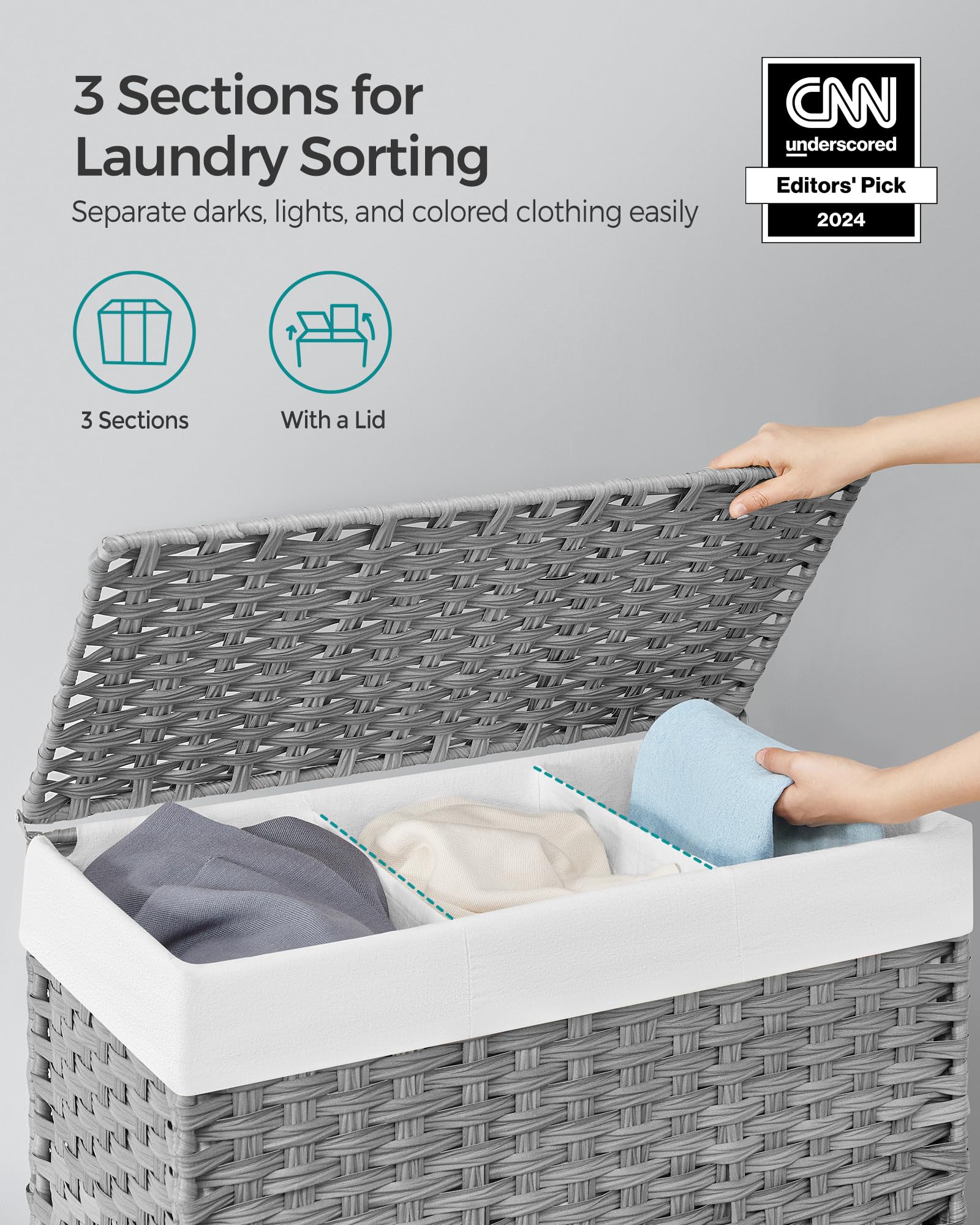 Foto 4 pulgar | Cesto De Ropa Songmics 140l Con Tapa Y Ruedas, Gris Ulcb363g0 - Venta Internacional.