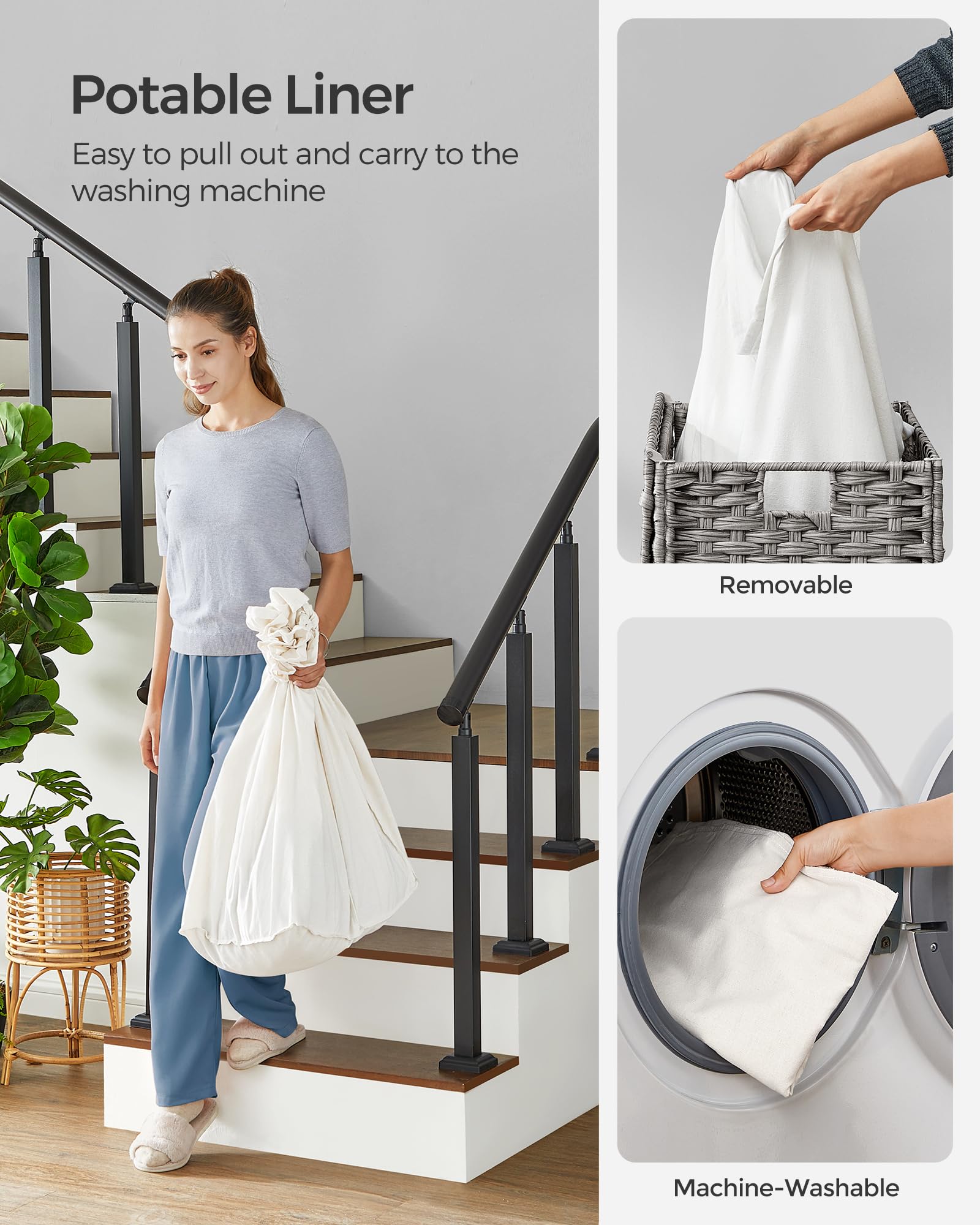 Foto 6 | Cesto De Ropa Songmics 140l Con Tapa Y Ruedas, Gris Ulcb363g0 - Venta Internacional.