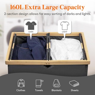 Foto 2 | Cesto De Ropa Lifewit 160 L Doble Con Tapa De Bambú Negro - Venta Internacional.