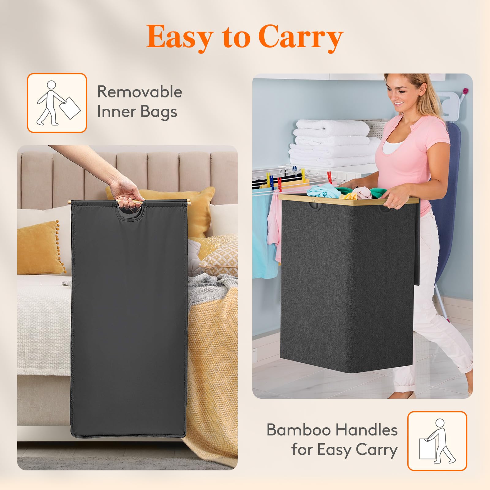 Foto 6 pulgar | Cesto De Ropa Lifewit 160 L Doble Con Tapa De Bambú Negro - Venta Internacional.