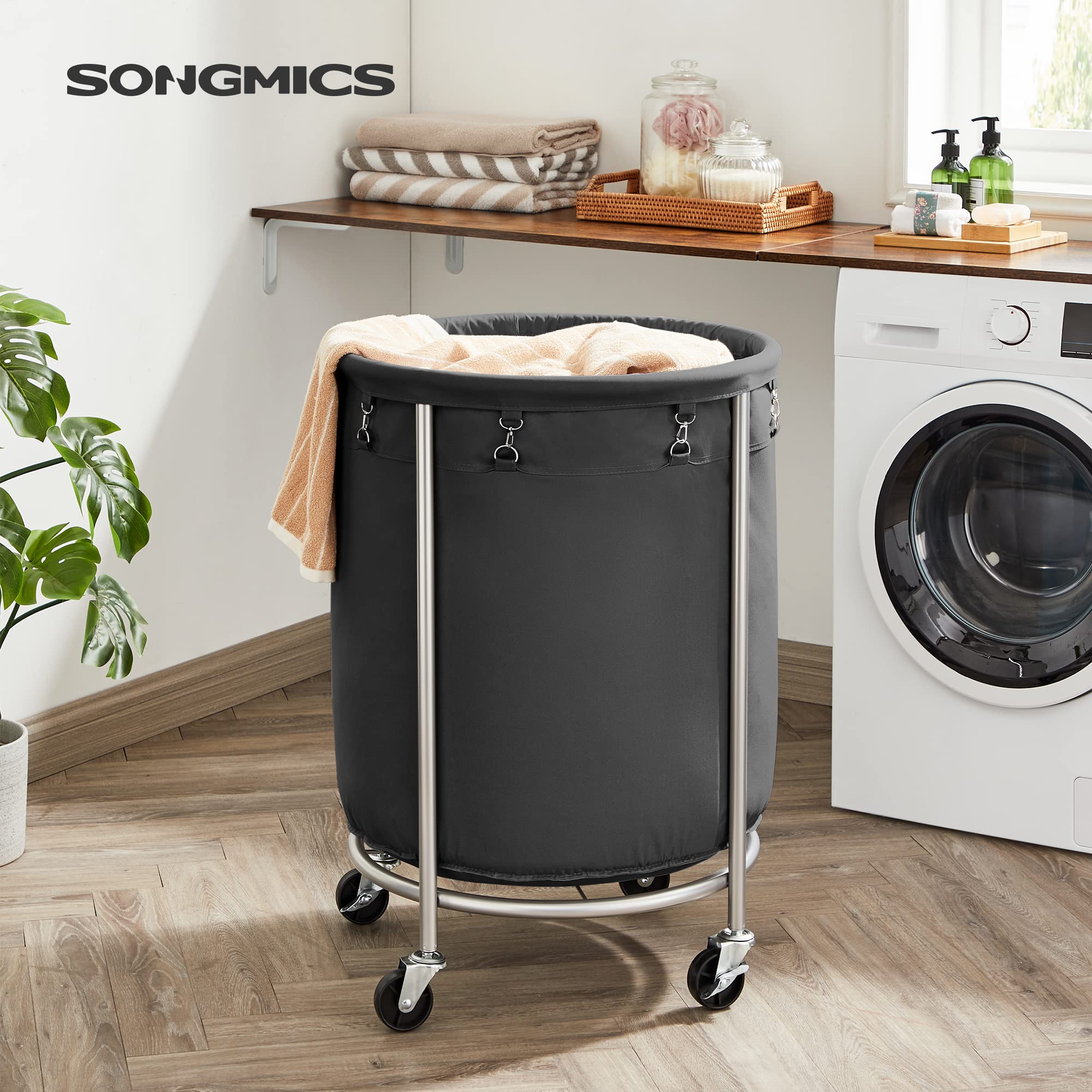 Foto 3 pulgar | Cesto De Ropa Songmics Con Ruedas 170l Negro Y Plateado - Venta Internacional.