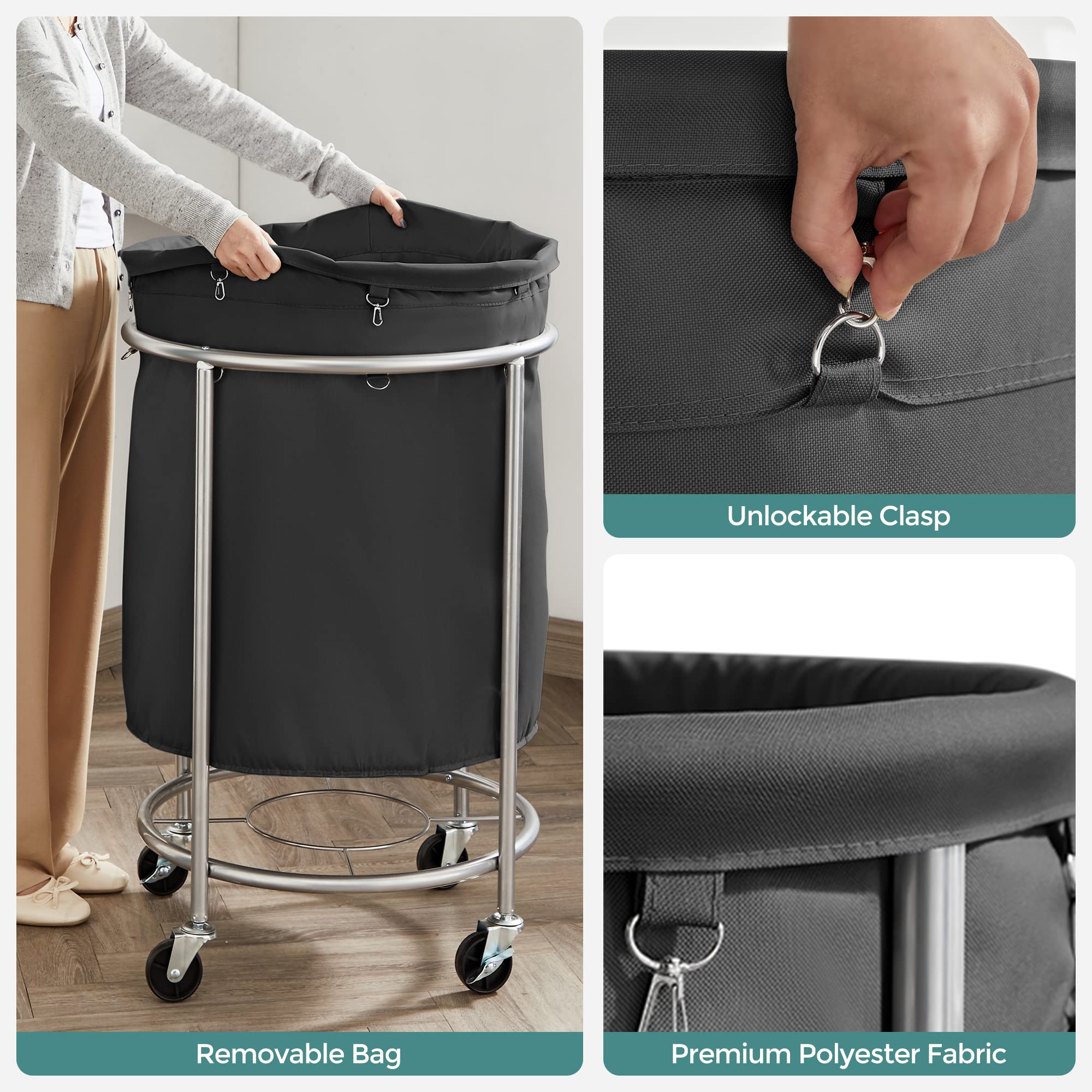 Foto 5 | Cesto De Ropa Songmics Con Ruedas 170l Negro Y Plateado - Venta Internacional.