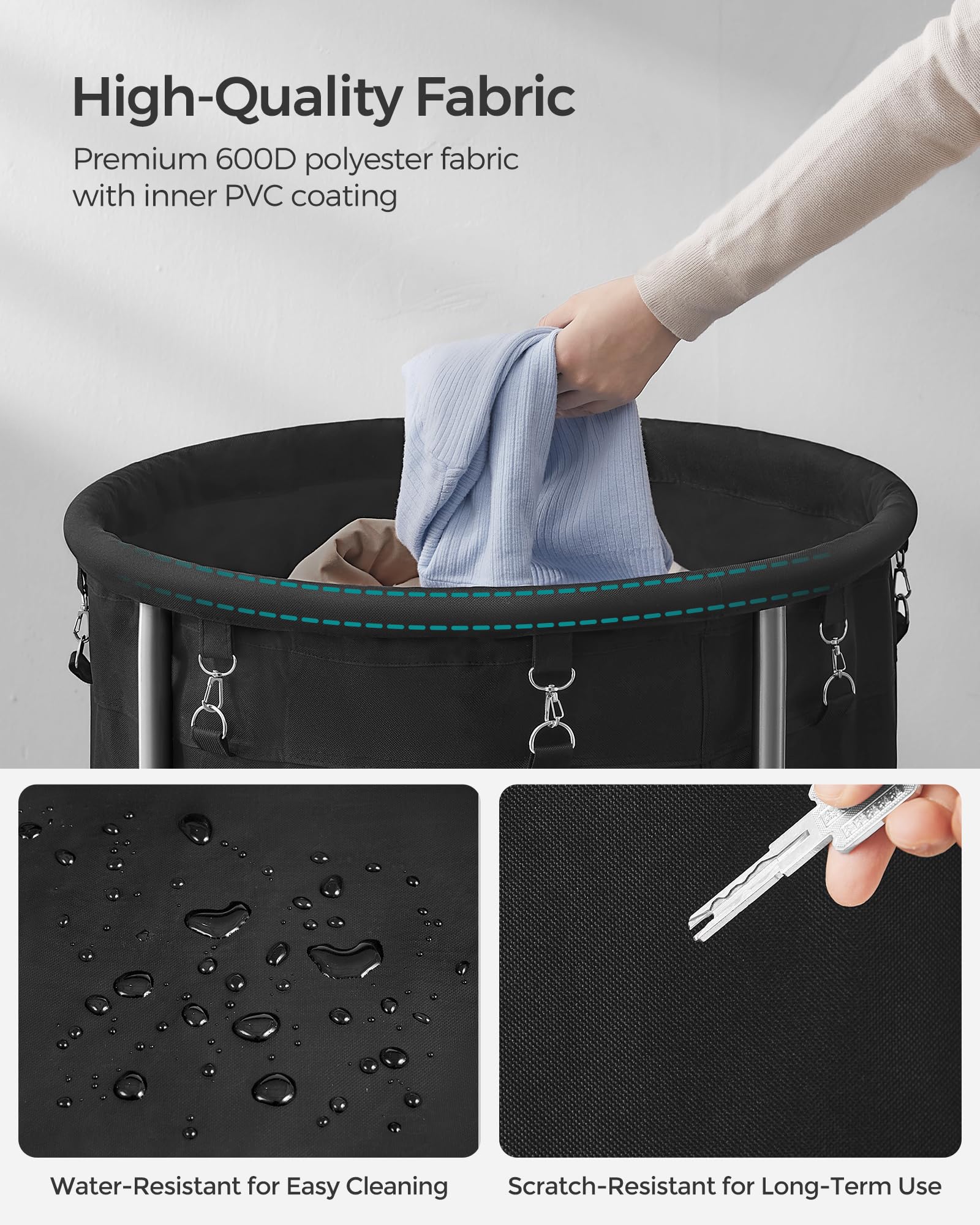 Foto 7 | Cesto De Ropa Songmics Con Ruedas 170l Negro Y Plateado - Venta Internacional.
