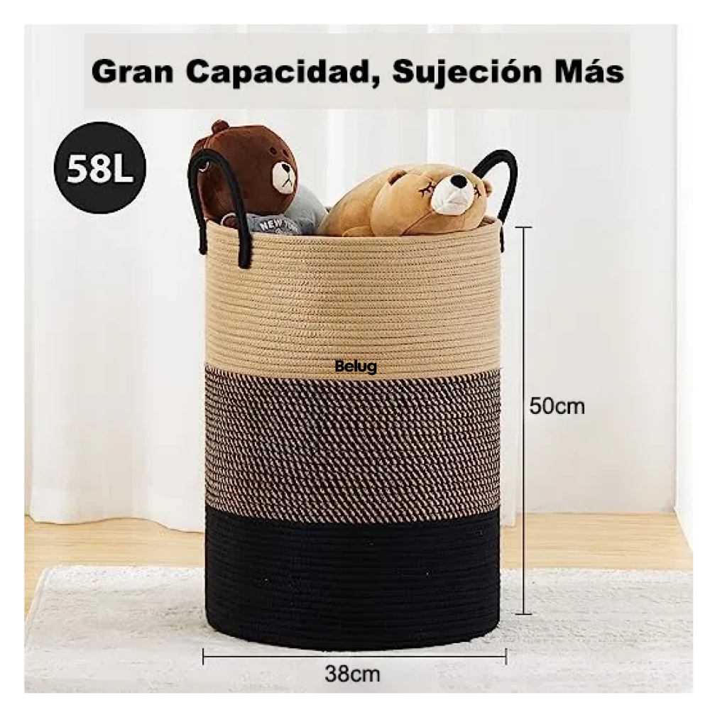 Foto 3 pulgar | Cesto De Ropa Sucia De Cuerda Tejida Con Asas Lab.g, Cesto De Ropa Café
