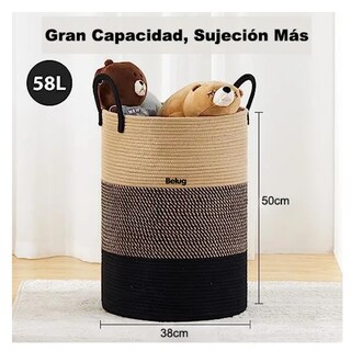 Foto 2 | Cesto De Ropa Sucia De Cuerda Tejida Con Asas Belug, Cesto De Ropa Café