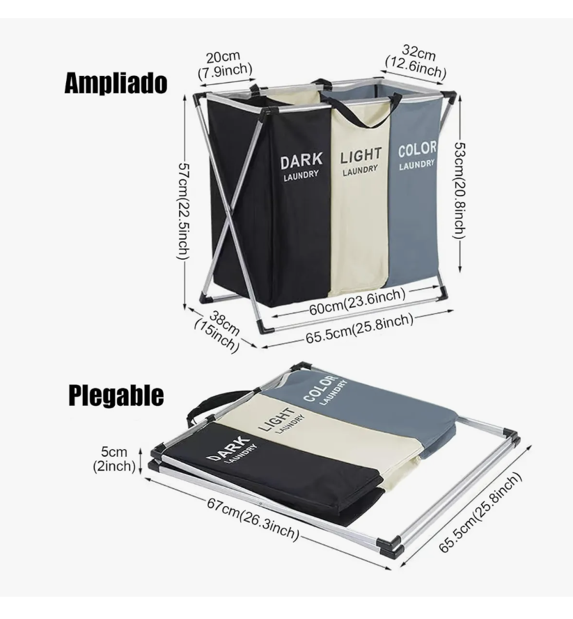 Foto 2 | Cesto de Ropa Arizona Plegable con 3 Secciones