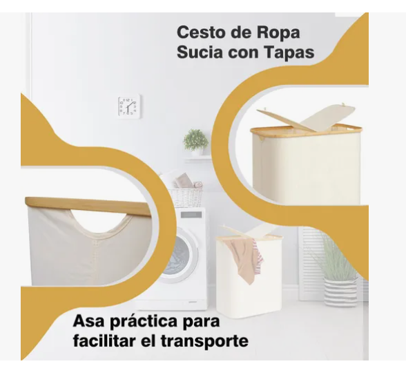 Foto 4 | Cesto De Ropa Sucia Con 2 Bolsas Plegable