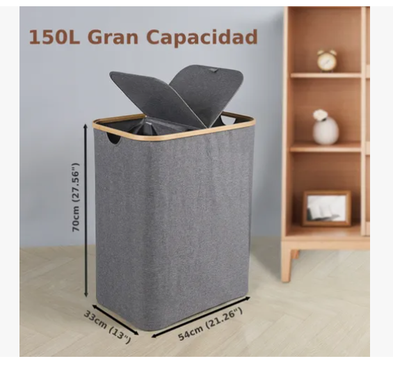 Foto 4 pulgar | Cesto De Ropa Sucia Con 2 Bolsas Plegable Canasta 70x54x33cm