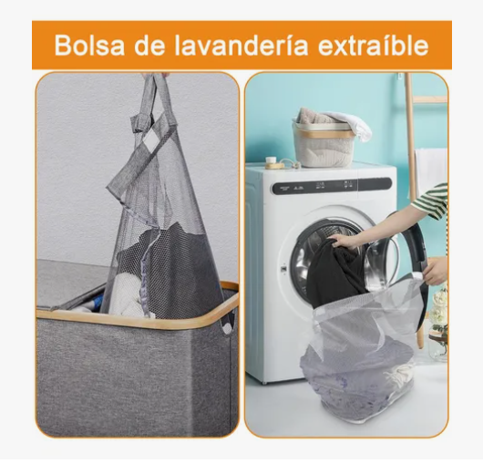 Foto 5 pulgar | Cesto De Ropa Sucia Con 2 Bolsas Plegable Canasta 70x54x33cm