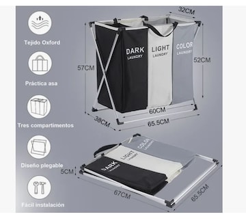 Foto 3 | Cesto Grande Para Ropa Sucia Plegable 3 Secciones