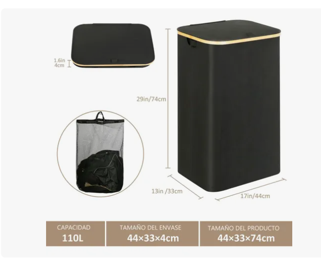 Foto 6 pulgar | Cesto para Ropa Plegable Negro