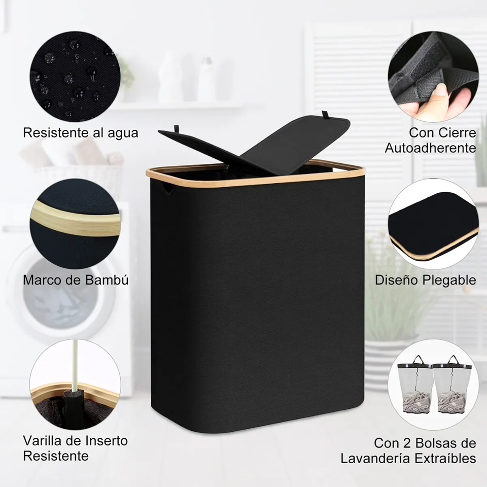Foto 2 | Cesto Plegable para Ropa Sucia con Tapa y 2 Bolsas Extraíbles