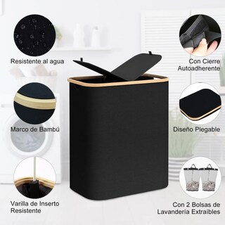 Foto 2 | Cesto Plegable para Ropa Sucia con Tapa y 2 Bolsas Extraíbles