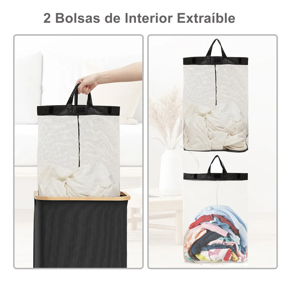 Foto 4 | Cesto Plegable para Ropa Sucia con Tapa y 2 Bolsas Extraíbles