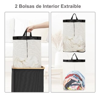 Foto 4 | Cesto Plegable para Ropa Sucia con Tapa y 2 Bolsas Extraíbles