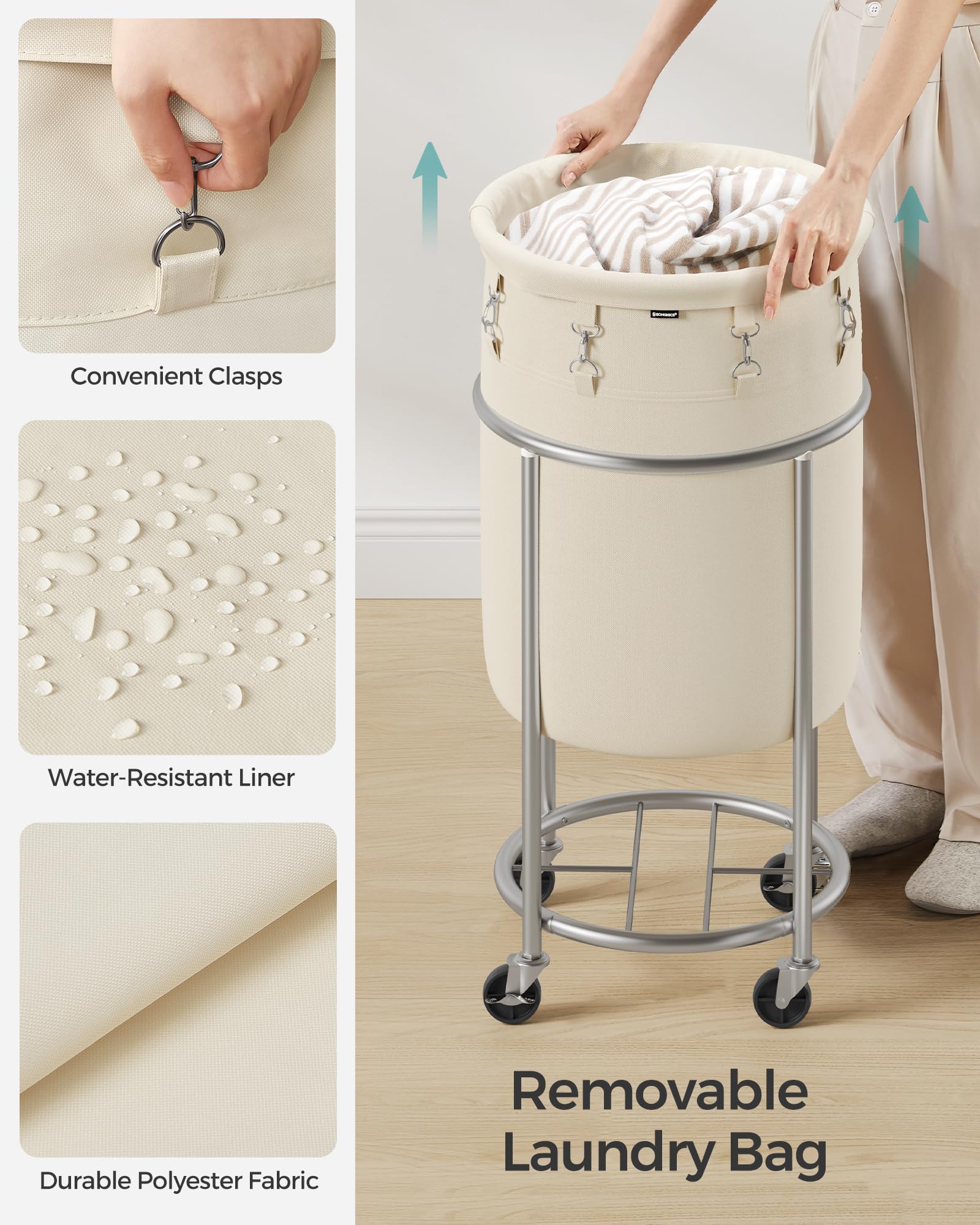 Foto 6 pulgar | Cesta De Lavandería Songmics Rolling Con Ruedas De 70 Litros De Capacidad - Venta Internacional.