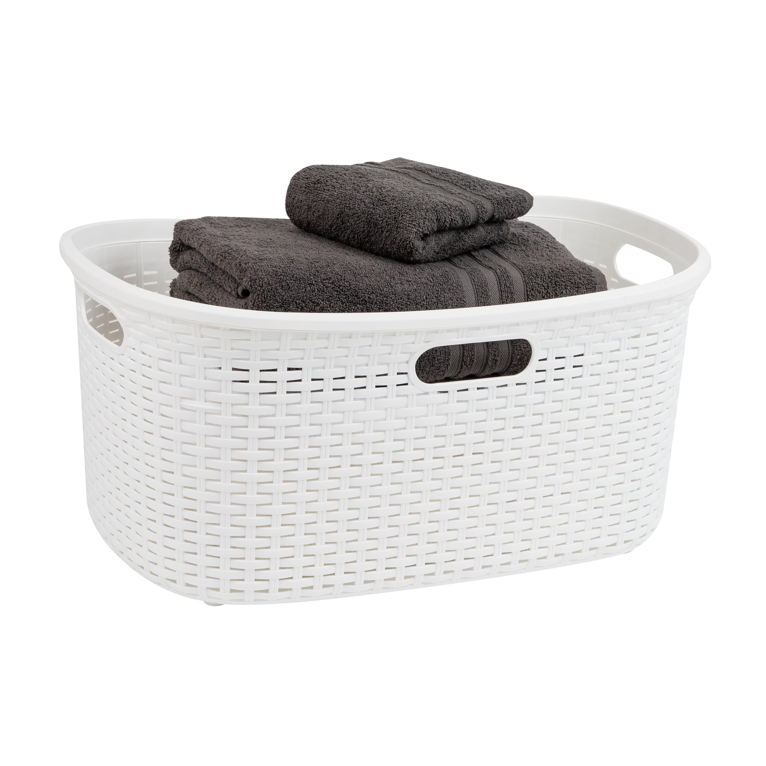 Cesta De Lavandería Mind Reader, 40 L, Diseño De Mimbre, Plástico, Color Marfil - Venta Internacional. $1,088