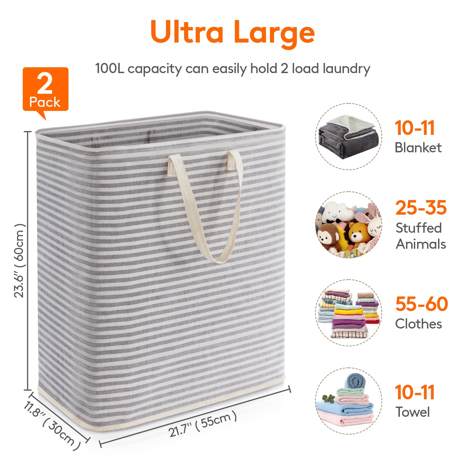 Foto 5 pulgar | Cesto De Ropa Lifewit, Grande, Plegable, 100 L X 2, Gris - Venta Internacional.