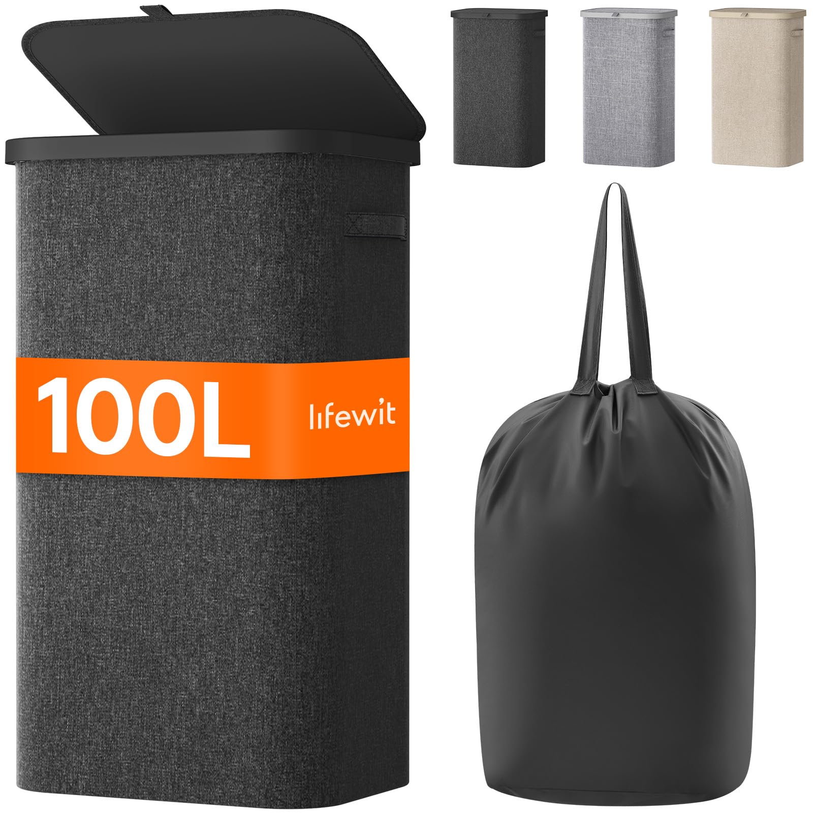 Foto 1 | Cesta De Lavandería Lifewit De 100 Litros Con Tapa, Asas Y Bolsa Extraíble - Venta Internacional.