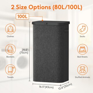 Foto 4 | Cesta De Lavandería Lifewit De 100 Litros Con Tapa, Asas Y Bolsa Extraíble - Venta Internacional.