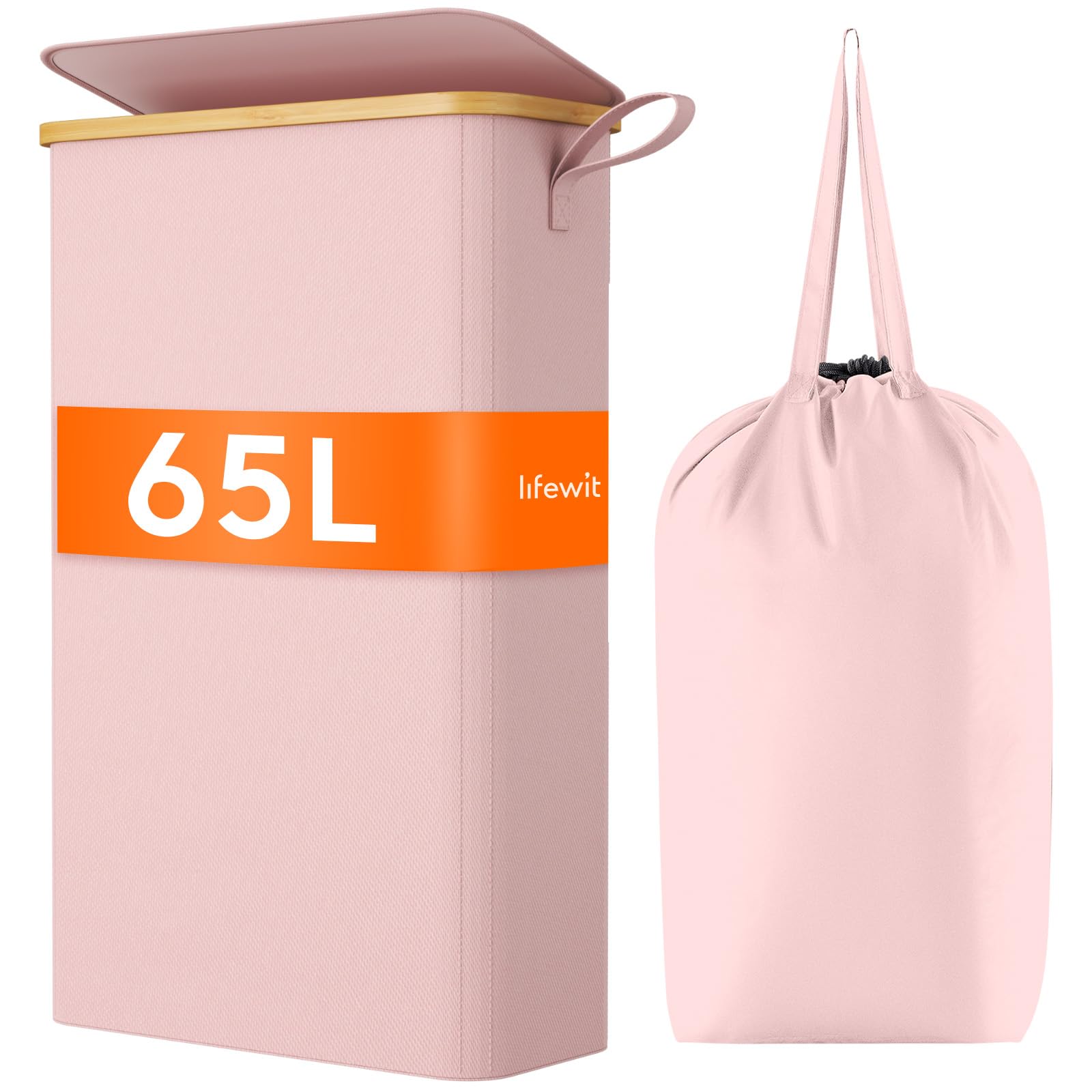 Foto 1 | Cesto De Ropa Lifewit De 65 Litros Con Tapa Y Bolsa Extraíble, Color Rosa - Venta Internacional.