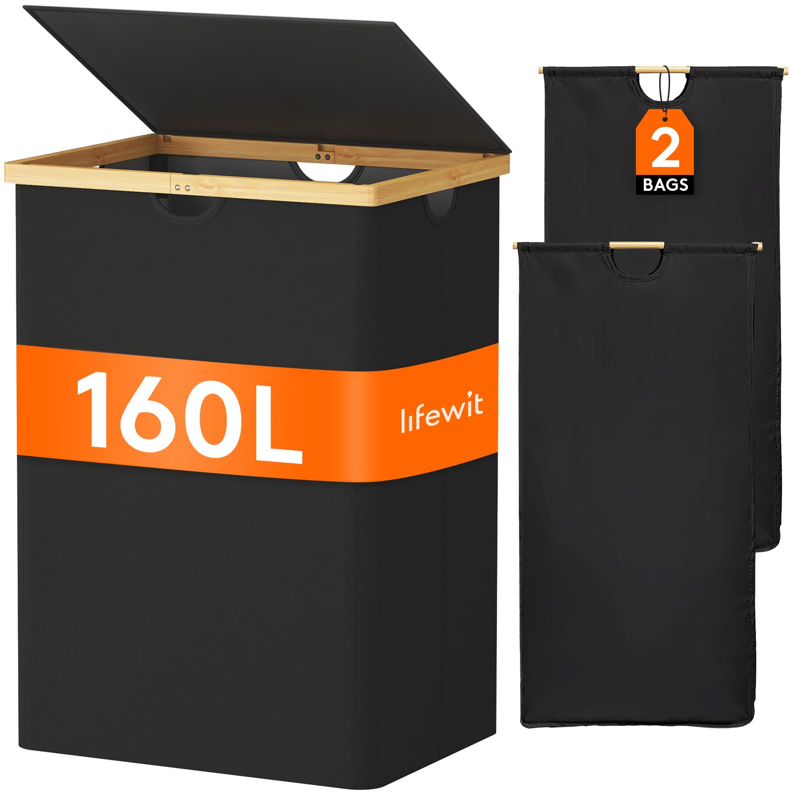 Foto 2 pulgar | Cesto De Ropa Lifewit 160 L Doble Con Tapa De Bambú Negro Oscuro - Venta Internacional.