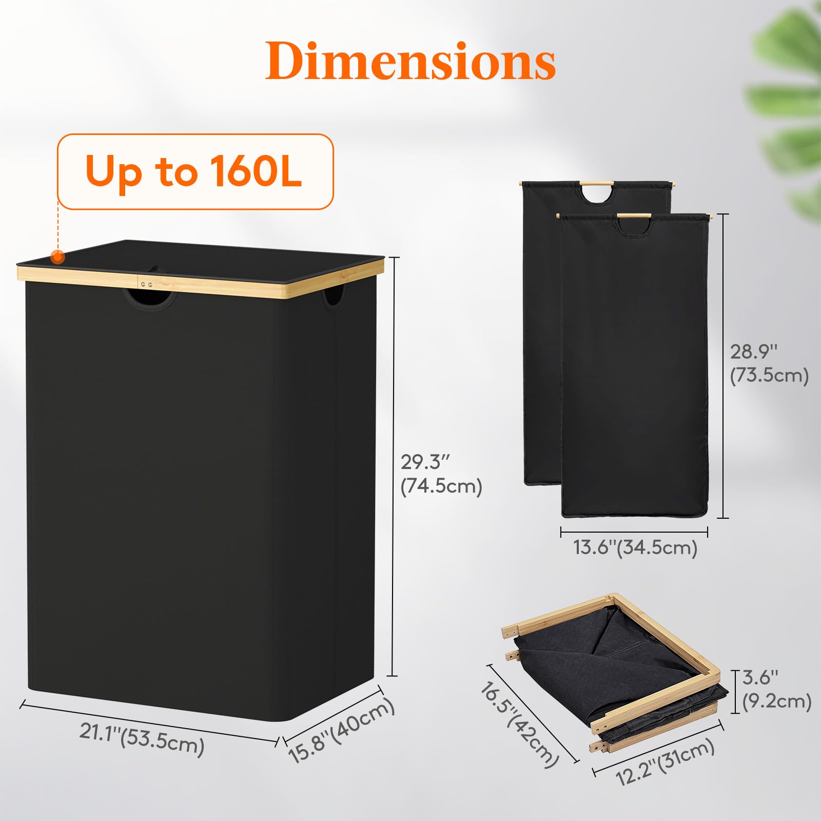Foto 4 | Cesto De Ropa Lifewit 160 L Doble Con Tapa De Bambú Negro Oscuro - Venta Internacional.