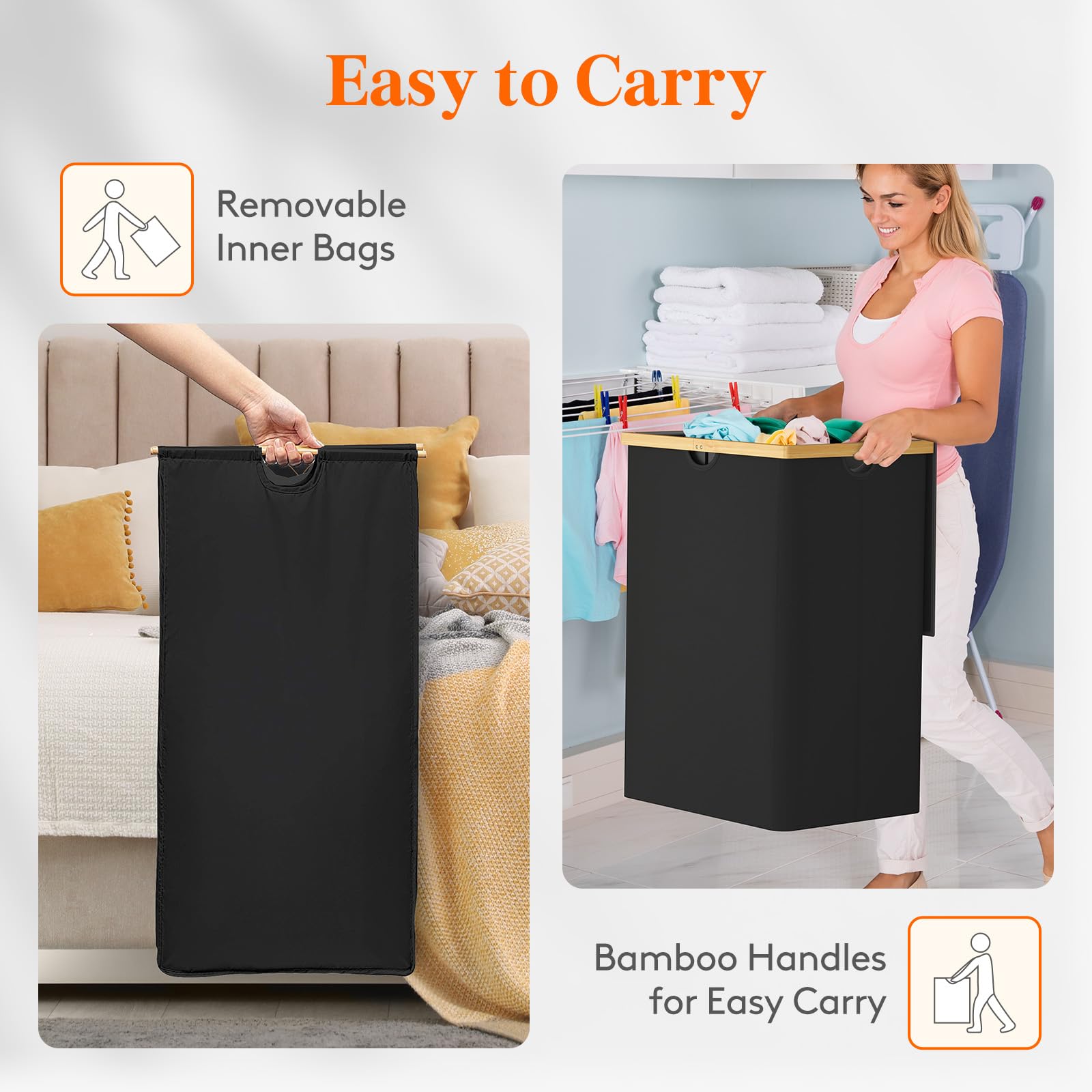 Foto 6 pulgar | Cesto De Ropa Lifewit 160 L Doble Con Tapa De Bambú Negro Oscuro - Venta Internacional.