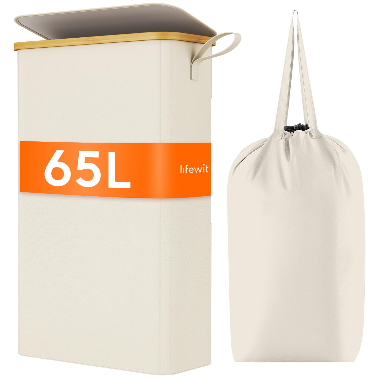 Foto 1 | Cesto De Ropa Lifewit De 65 Litros Con Tapa Y Bolsa Extraíble, Color Blanco - Venta Internacional.